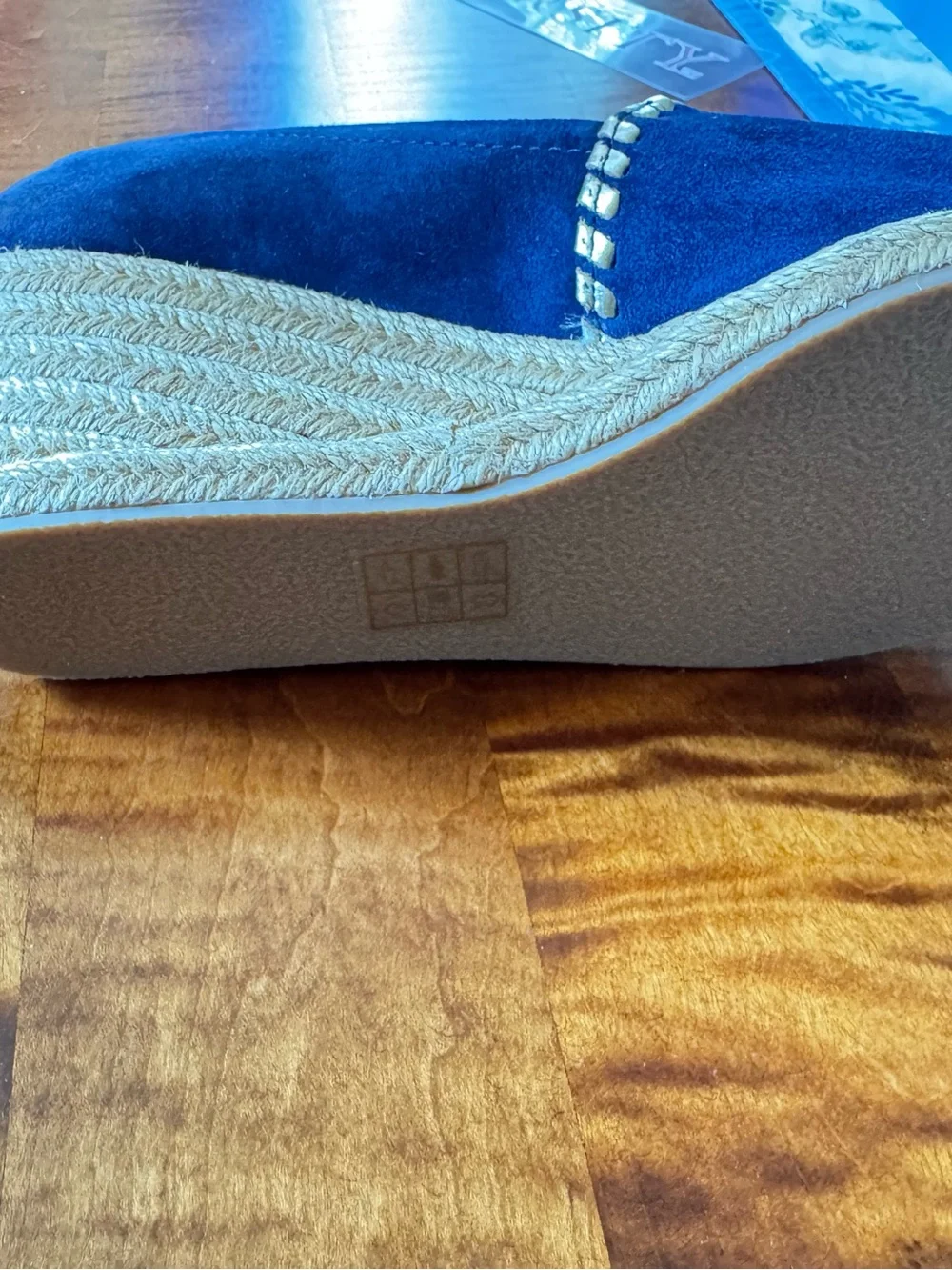 Jack Rogers Navy Suede Espadrille Slides with Contrast Whipstitch